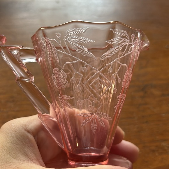 Vintage Cambridge Decagon Rosalie pattern pink depression glass sugar & creamer - Picture 4 of 9
